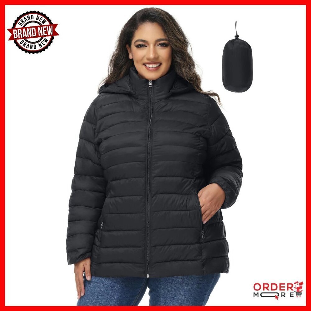 Plus Size Packable Puffer Jacket with Hood Lightweight Quilted Travel Coat